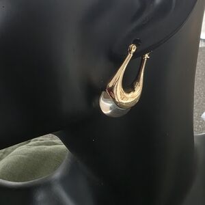 Sculptural Gold & Clear Statement Hoop Earrings (Modern Drop Design)